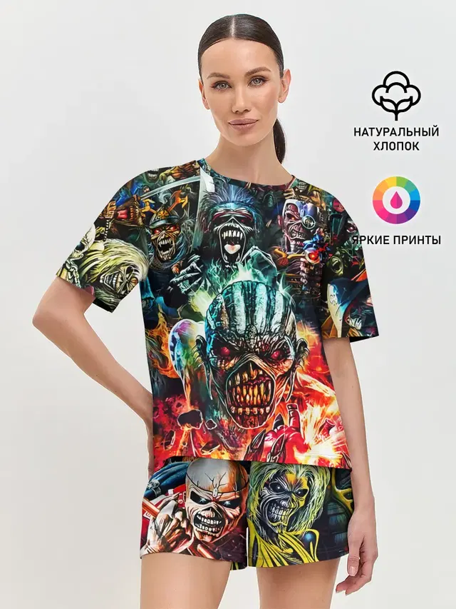 Женская пижама с шортами с принтом «Iron Maiden»