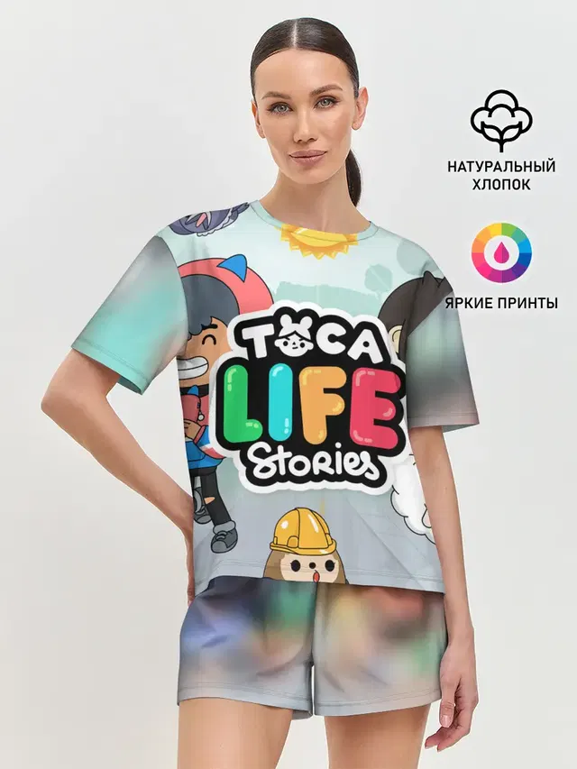 Женская пижама с шортами с принтом «Toca Boca — TOCA BOCA STORIES, ТВОЯ ИСТОРИЯ»