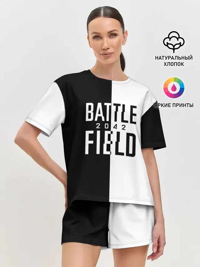 Женская пижама с шортами с принтом «BATTLEFIELD — БАТЛФИЛД 2042 — ЛОГОТИП»