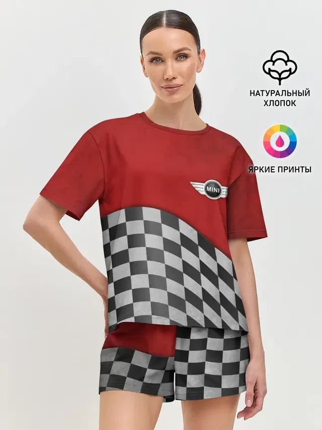 Женская пижама с шортами с принтом «Mini Cooper — Финиш Cooper»
