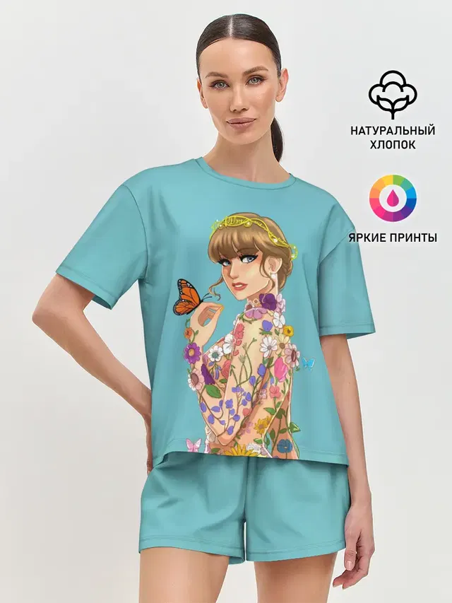 Женская пижама с шортами с принтом «Taylor Swift — Тейлор в цветах»