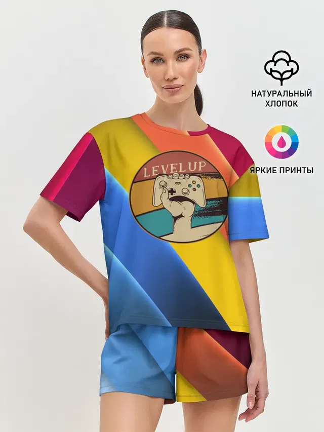 Женская пижама с шортами с принтом «Джойстик Level Up»