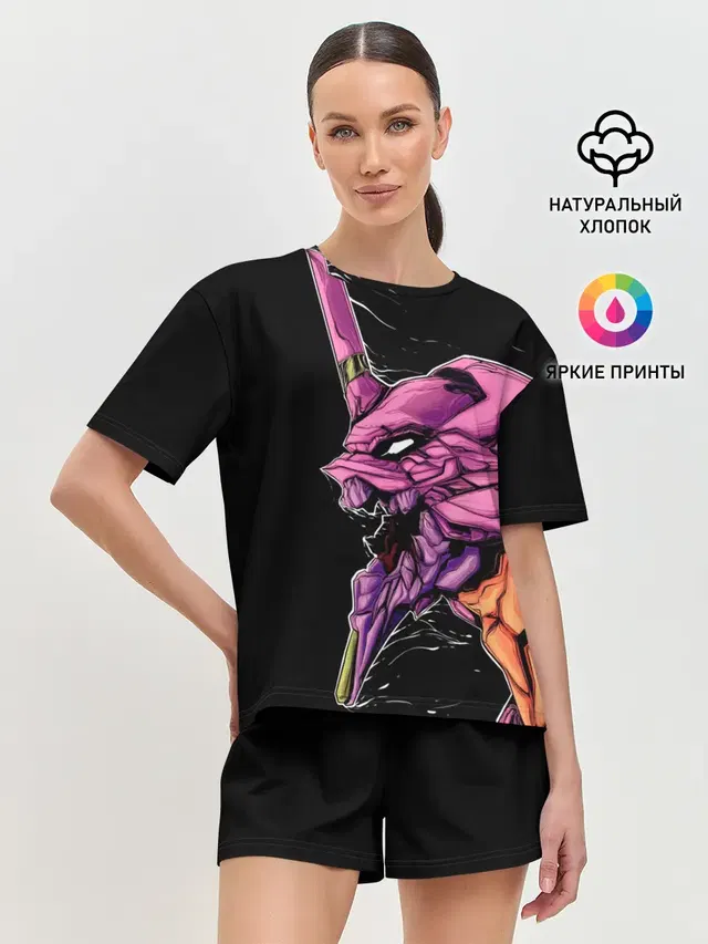 Женская пижама с шортами с принтом «Евангелион — Evangelion. Eva 01»