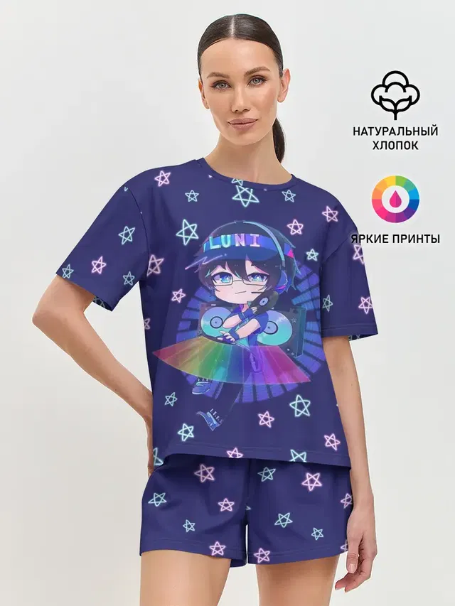 Женская пижама с шортами с принтом «Gacha Club — Dj Luni»