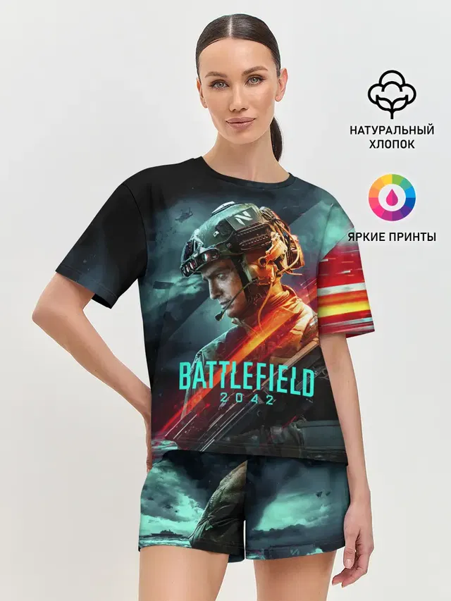Женская пижама с шортами с принтом «BATTLEFIELD — Battlefield 2042 game art»