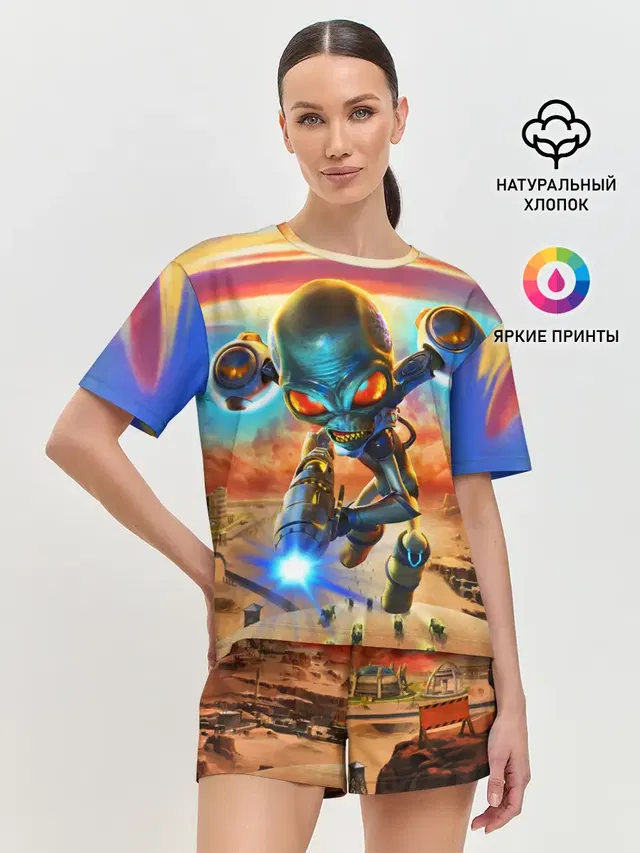 Женская пижама с шортами с принтом «Destroy all Aliens»