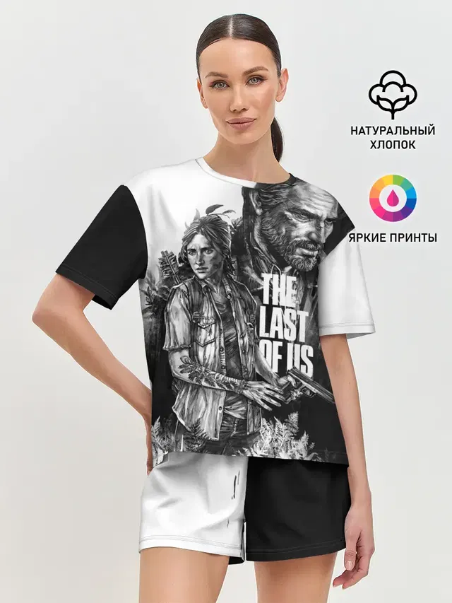 Женская пижама с шортами с принтом «Одни из нас — THE LAST OF US ЧЁРНО БЕЛЫЙ»