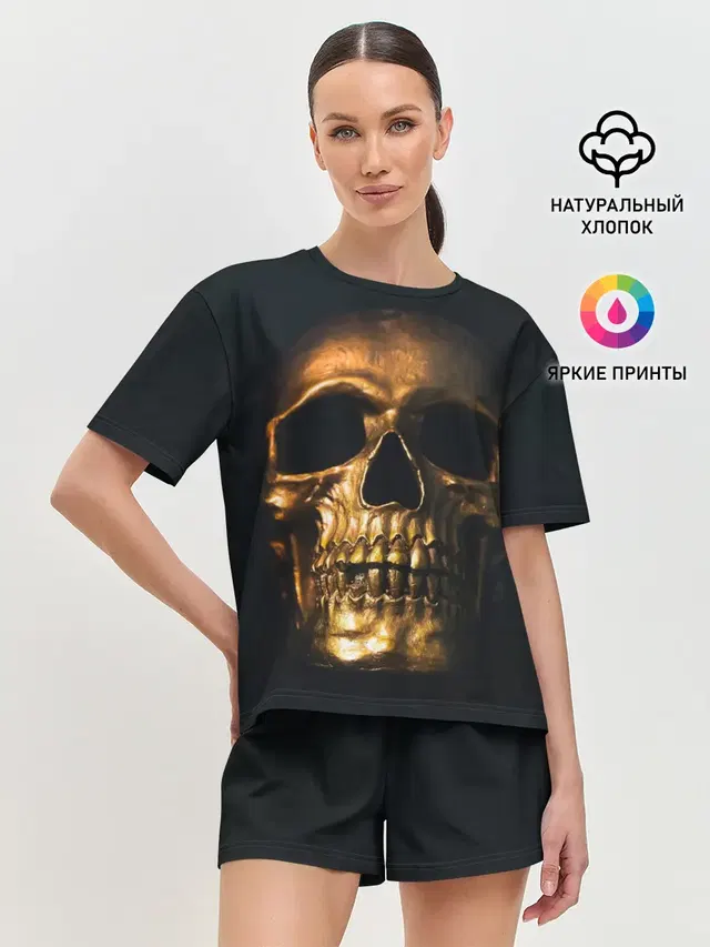 Женская пижама с шортами с принтом «Черепа — Gold Skull»