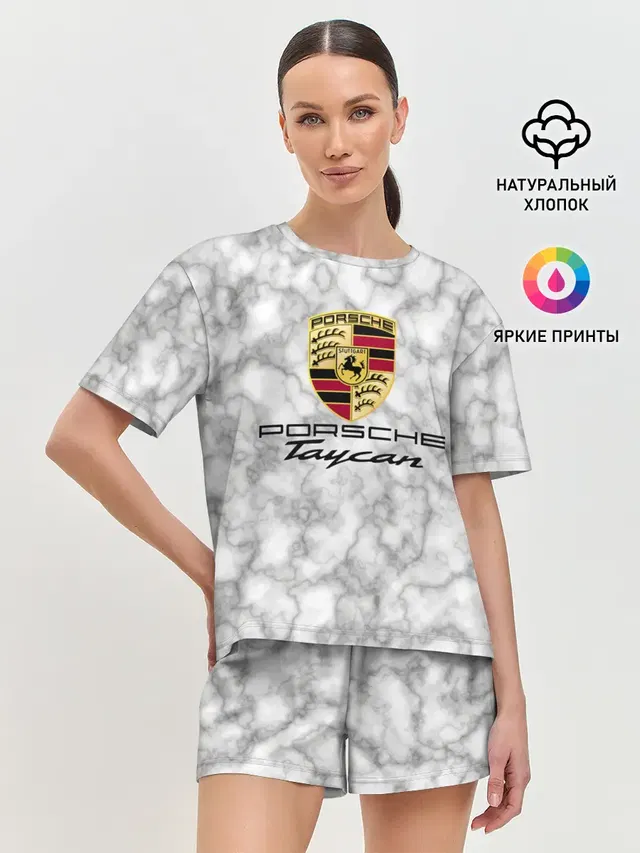Женская пижама с шортами с принтом «Porsche Taycan — [Porsche Taycan] - Как у Литвина»