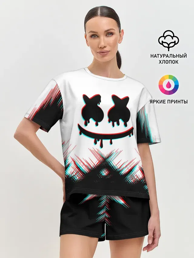 Женская пижама с шортами с принтом «Marshmello — MARSHMELLO HALLOWEEN.»