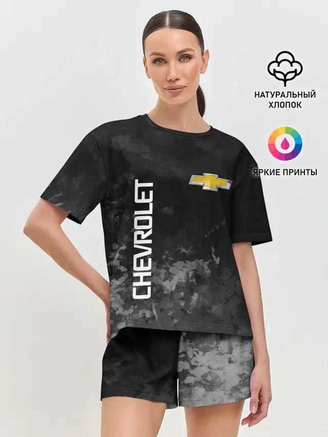 Женская пижама с шортами с принтом «Bowtie logo — Chevrolet, gray»