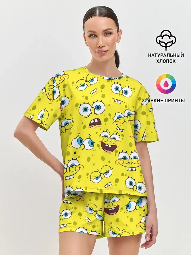 Женская пижама с шортами с принтом «Губка Боб — SpongeBob pattern»