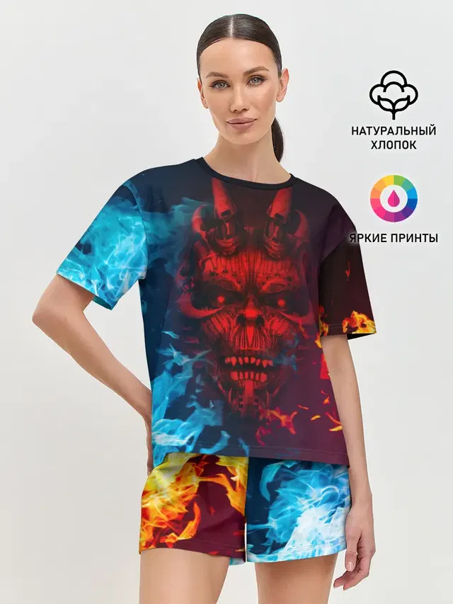 Женская пижама с шортами с принтом «Diablo Fire Ice»