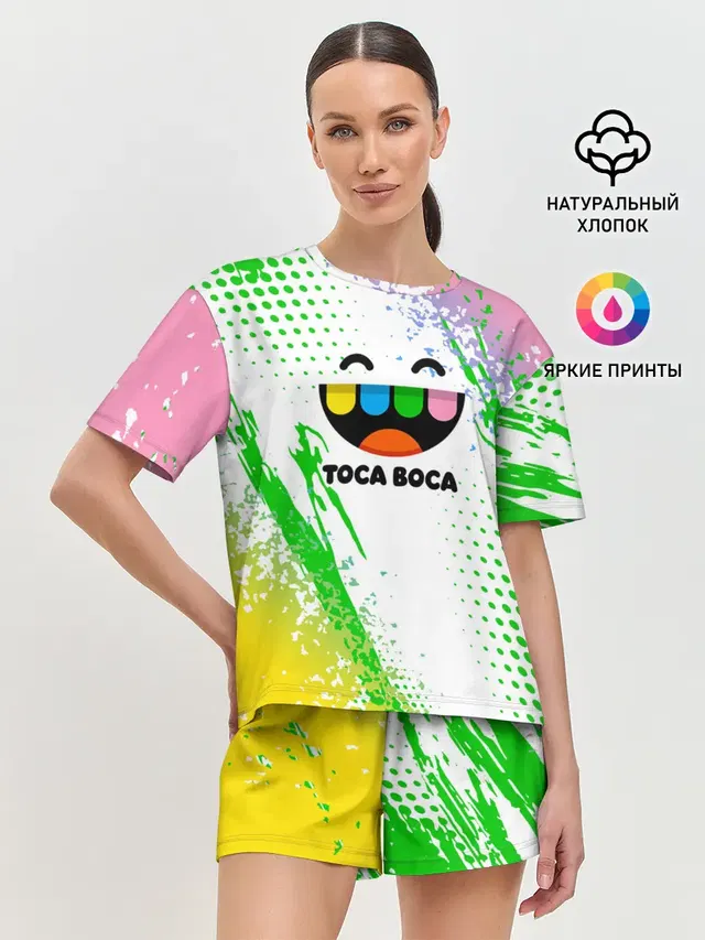 Женская пижама с шортами с принтом «Toca Boca — Toca Boca: Улыбашка.»