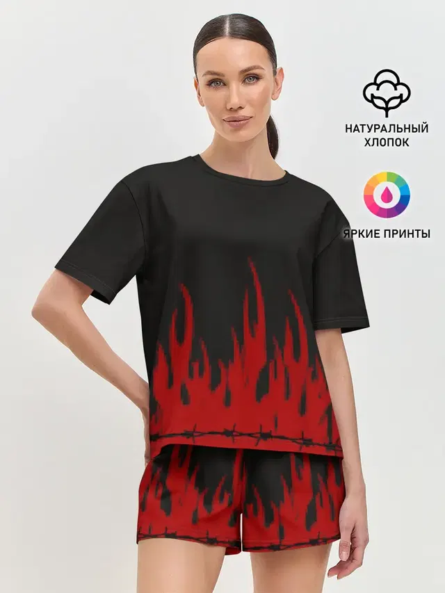 Женская пижама с шортами с принтом «Пиксели — Pixel Fire»