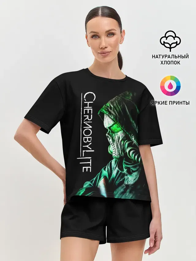 Женская пижама с шортами с принтом «Gas mask»