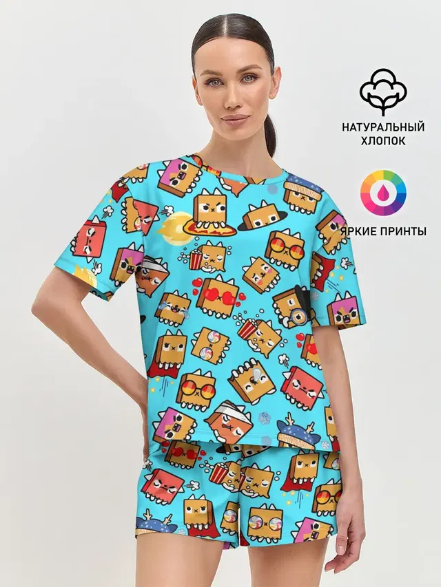 Женская пижама с шортами с принтом «Toca Boca — PAPER BAG CAT TOCA BOCA — TOCA LIFE WORLD»