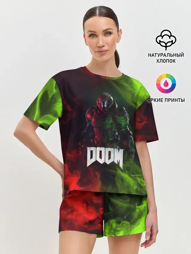 Женская пижама с шортами с принтом «Дум — Doomguy»