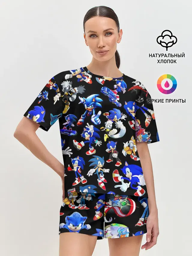 Женская пижама с шортами с принтом «Соник — SONIC PATTERN HERO — СОННИК»