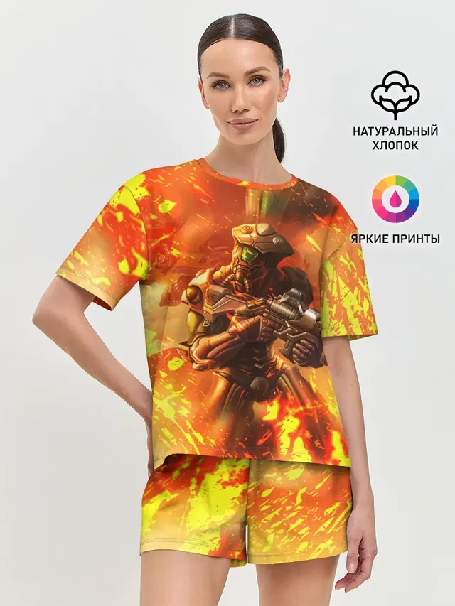 Женская пижама с шортами с принтом «Дум — Doom ART»