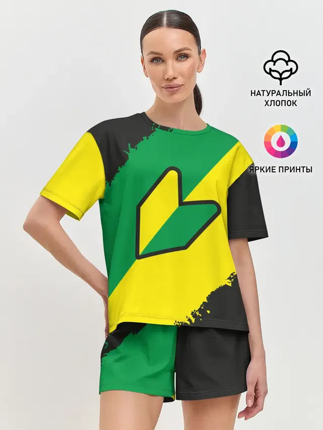 Женская пижама с шортами с принтом «JDM Green Yellow Logo»