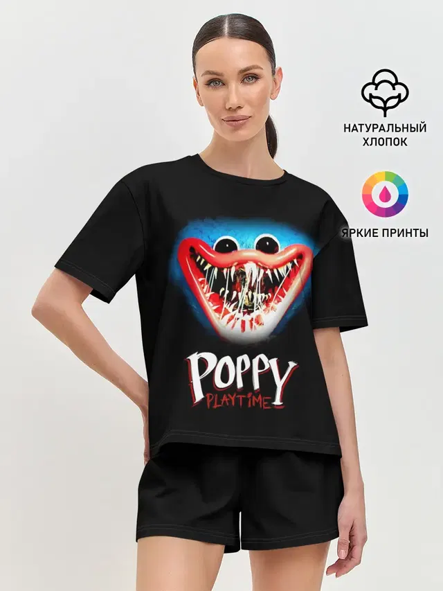 Женская пижама с шортами с принтом «Poppy Playtime — Huggy Wuggy, Poppy Playtime»