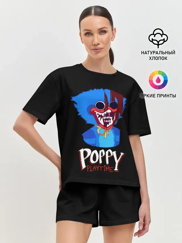 Женская пижама с шортами с принтом «Poppy Playtime — Poppy Playtime, Huggy Wuggy»