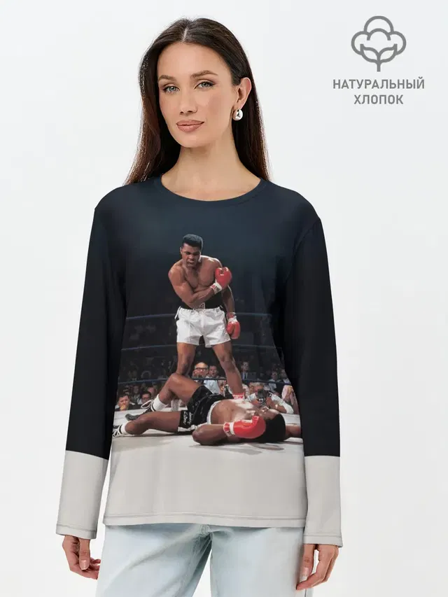 Лонгслив женский с принтом «Мухаммед Али — Muhammad Ali»