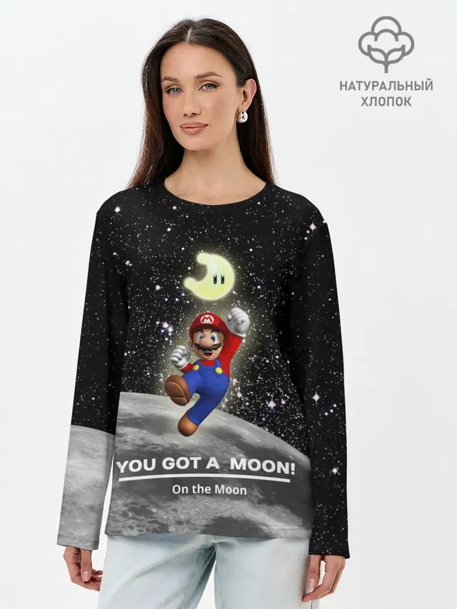 Лонгслив женский с принтом «Mario — You got a moon»