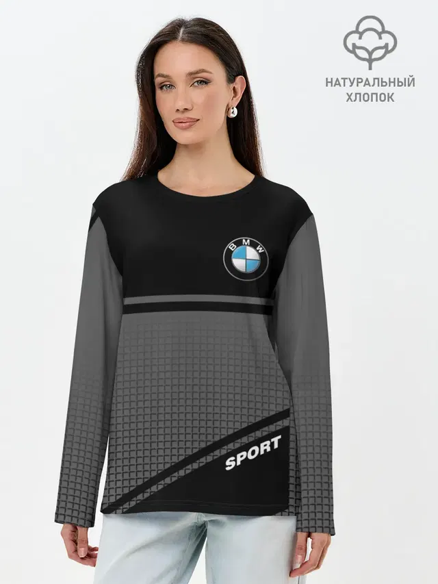 Лонгслив женский с принтом «BMW — BMW SPORT — БМВ СПОРТ»