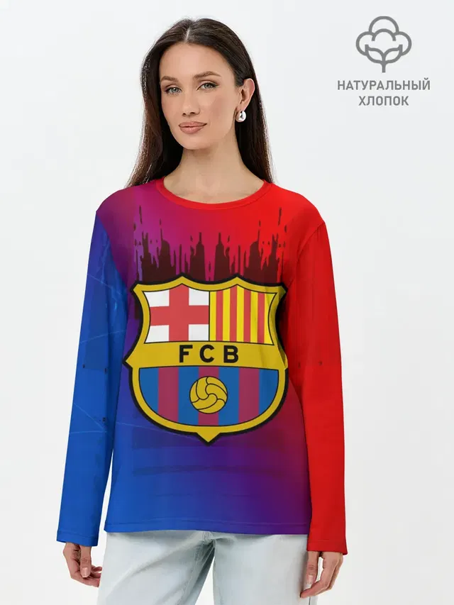 Лонгслив женский с принтом «Барселона — FC Barcelona color sport»