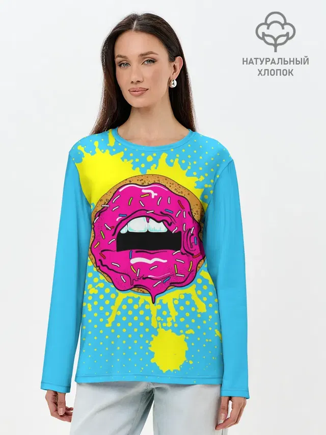 Лонгслив женский с принтом «Губы — Donut lips»