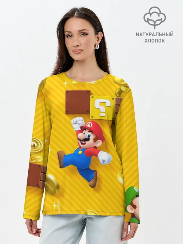 Лонгслив женский с принтом «Mario — Супер Марио»