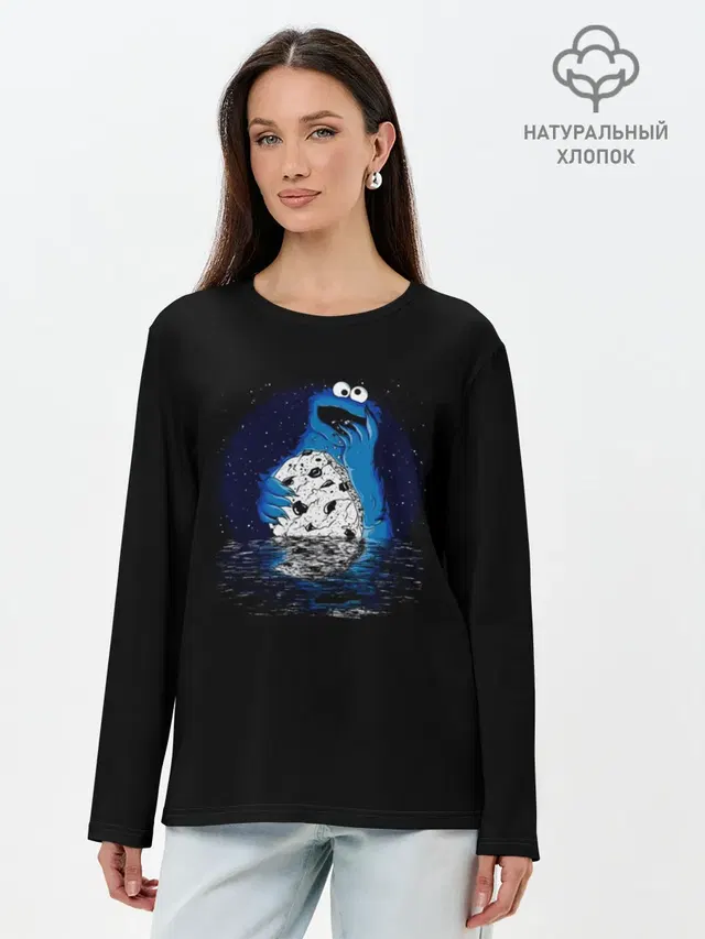 Лонгслив женский с принтом «Улица Сезам — Cookie monster»