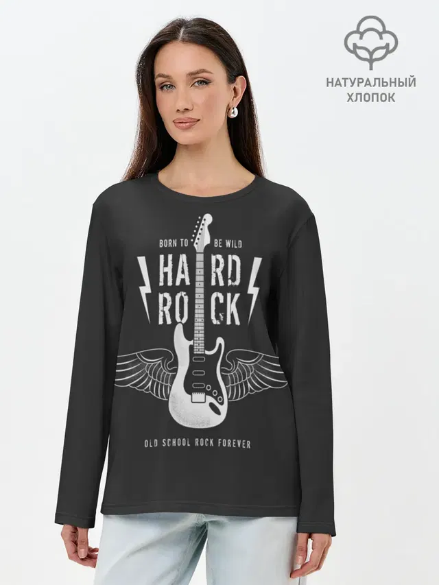 Лонгслив женский с принтом «Гитара — HARD ROCK ГИТАРА»