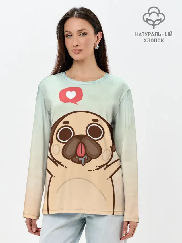 Лонгслив женский с принтом «Puglie Pug Like»