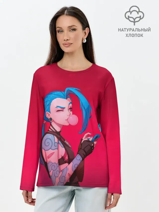 Лонгслив женский с принтом «Лига Легенд — Jinx in love»