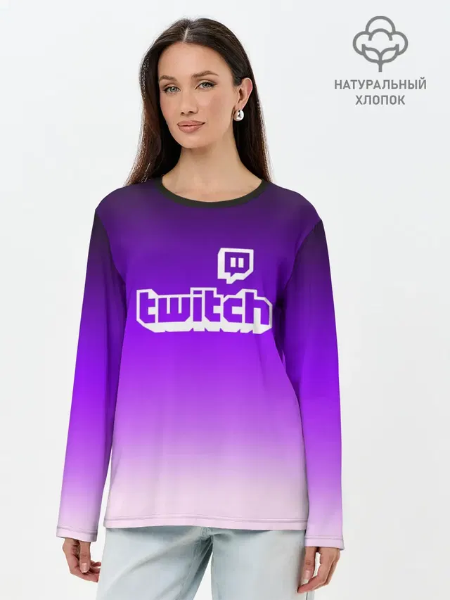 Лонгслив женский с принтом «Трендовые надписи — Twitch»