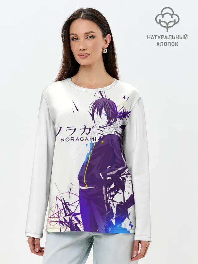 Лонгслив женский с принтом «Бездомный Бог — NORAGAMI Yato blue»