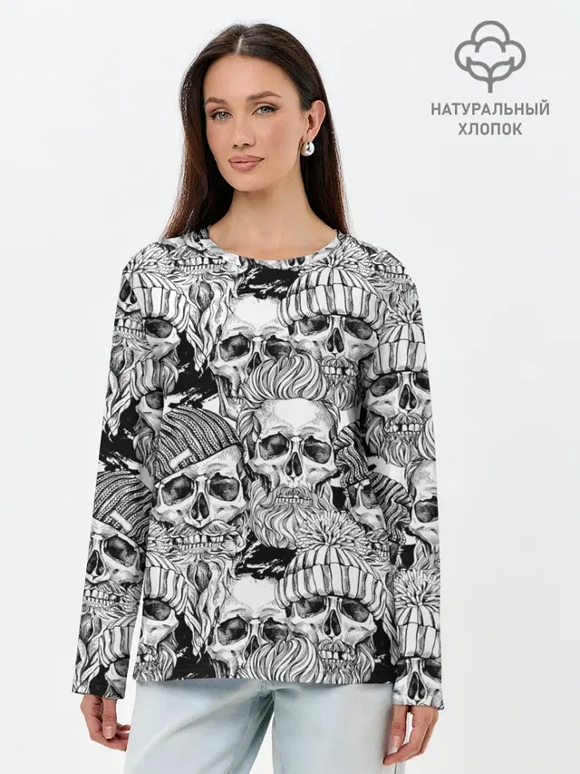 Лонгслив женский с принтом «Черепа — Human skulls»