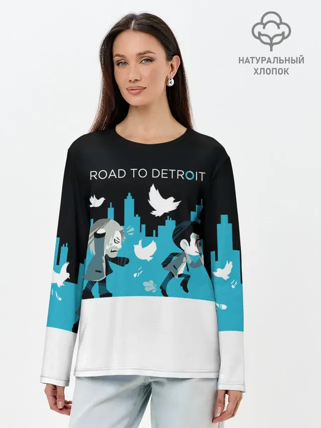 Лонгслив женский с принтом «Road TO Detroit»