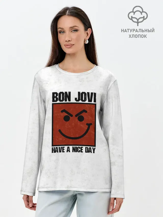Лонгслив женский с принтом «Bon Jovi — Have a nice day»