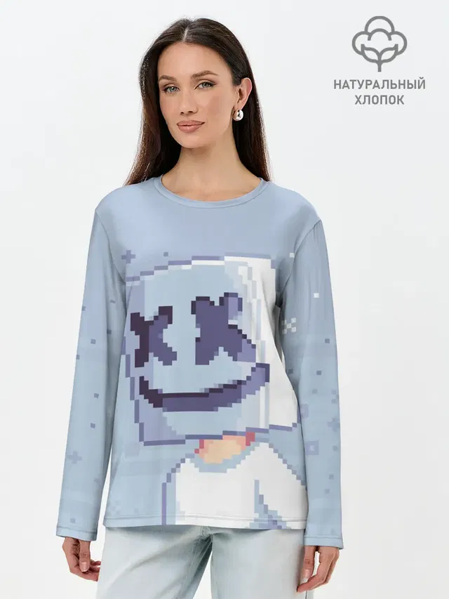 Лонгслив женский с принтом «Пиксели — Marshmello Pixel»
