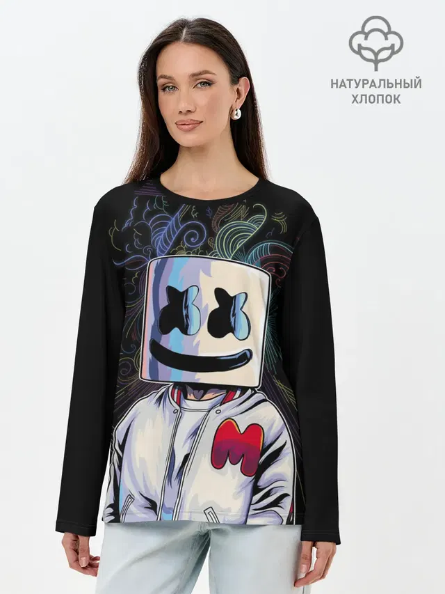 Лонгслив женский с принтом «Marshmello — M»