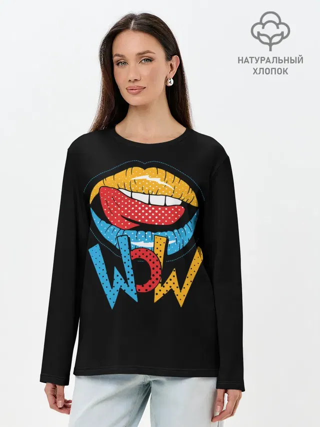 Лонгслив женский с принтом «Pop Art — Wow»