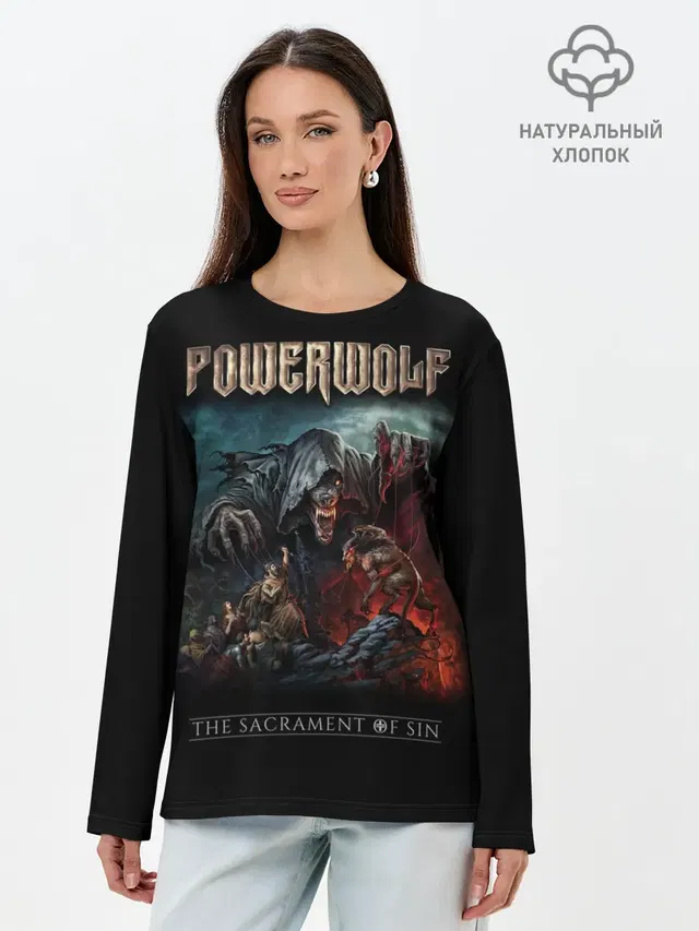 Лонгслив женский с принтом «Разный рок — Powerwolf»