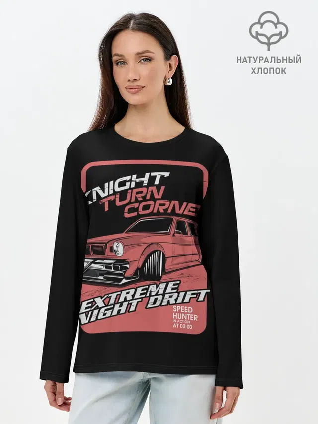 Лонгслив женский с принтом «Разные автомобильные — Extreme night drift»