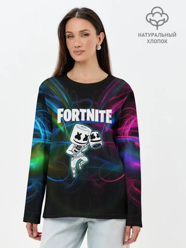 Лонгслив женский с принтом «Фортнайт — Fortnite x Marshmallow.»