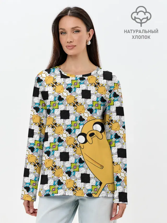 Лонгслив женский с принтом «Время приключений — Jake Adventure Time»