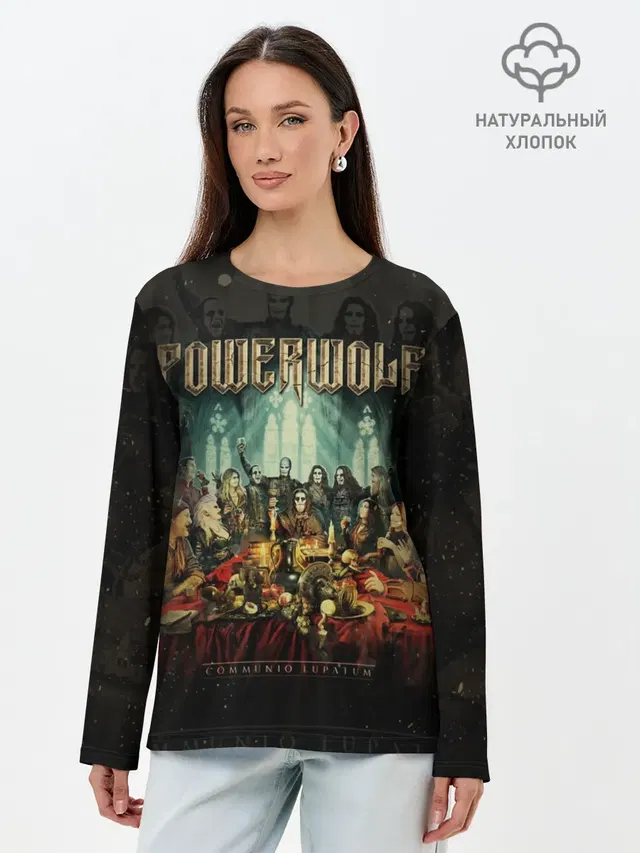 Лонгслив женский с принтом «Разный рок — Powerwolf»